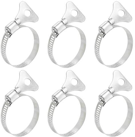 sourcing map 6Pcs Stainless Steel Hose Clamps Worm Gear Hose Clamp, 25-38mm (1 to 1-1/2) Adjustable Thumb Screw Key Type Clamps Fuel Line Clamps 8mm Bandwidth for Plumbing, Automotive