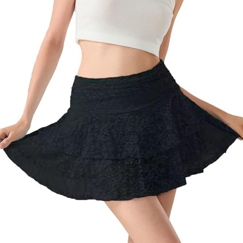 Frauen Floral Spitze Slip Röcke Niedrige Taille Rüsche Layered Plissee Mini Röcke Y2k Flowy Tiered Short Rock