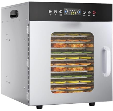 CAFIEDR Essiccatore Automatico per Frutta a 10 vassoi, essiccatore per Alimenti in Acciaio Inossidabile, Essiccazione efficiente, Timer Regolabile 24 Ore su 24 e Controllo della Temperatura 20-90 ℃