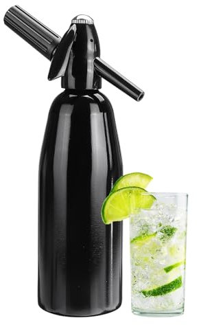 Sifón de soda de 1 litro, fabricante de agua con gas de aluminio para bebidas carbonatadas/jugos/cócteles, sifón de soda portátil con regulador de presión para mojitos y bebidas caseras (negro