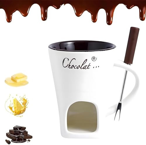 Chocolate Fondue Mugs Set, Chocolate Ceramic Melting Cup, Chocolate Melting Mug, Chocolate Fondue Mug, Ceramic Melting Chocolate Chip Cups Set, Mini Chocolate Fondue Cups(White)