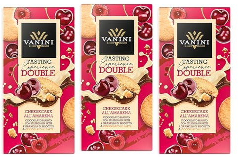 3X Vanini Cheesecake all'Amarena Tavoletta di Cioccolato Bianco con Ciliegia in pezzi e Granella di Biscotto, Senza Glutine (Gluten Free) 85g
