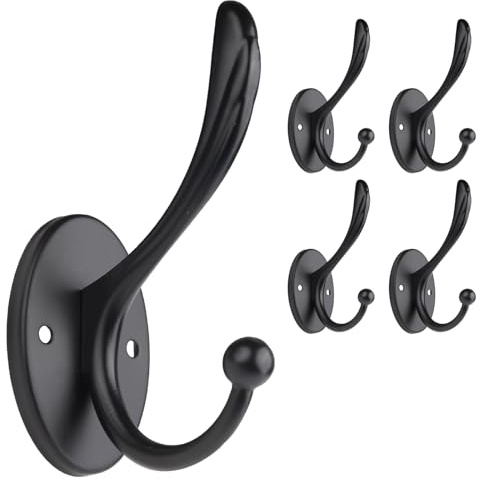 RiseQuintador Black Coat Hooks Wall Hooks for Hanging 5pcs Metal Hook Wall Mounted for Coat Bag Key Hat Black Towel Hooks for Bathroom Robe with Screws