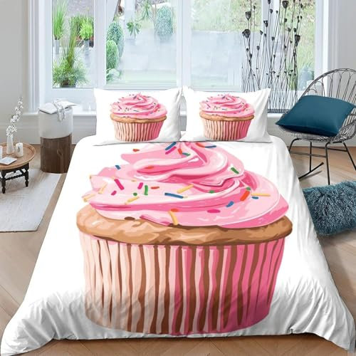 Set Di Biancheria Da Letto Di 3D 260X230 Cm Dolci Della Torta Stampa Digitale, 3 In Microfibra Con Chiusura E Federa A Cerniera Set Copripiumino Per Bambini -51583652642943