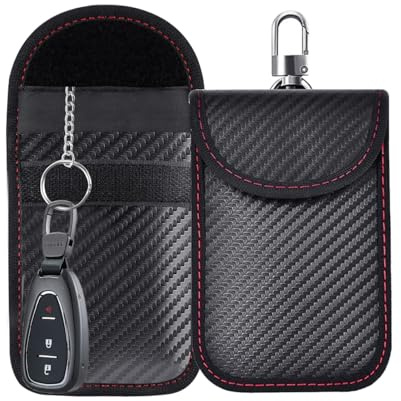 Garegce 2 Pack Faraday Pouch for Car Keys, Car Key Signal Blocker Pouch Faraday Bag RFID Key Bag, Keyless Entry Signal Blocker, Key Fob Protection Pouches with Metal Clip -(Black,Large)