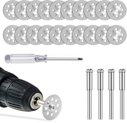 Trennscheibe Metall für Dremel, 22 Stück Trennscheiben 22mm für Dremel Zubehoer, Trennscheibe Zubehör Set mit 4 Stück 3 mm Dorn für Stein Glas Fliese