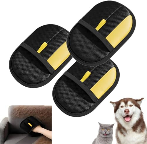 Upgraded fell magnet - tierhaarentferner handschuh,Wiederverwendbare fellmagnet katzenhaarentferner handschuh,antistatische Fellpflegehandschuh für Katzen und Hunde (3 Stück)