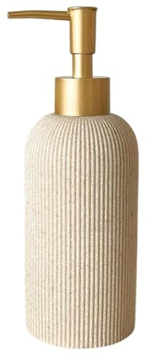 Lunestella Sand Beige Hand Soap Dispenser for Bathroom and Kitchen with Matte Gold Pump, Lotion, Dish Soap, Multiuse, Luxury Farmhouse Style, Sandstone Finish, Rust Proof, 7oz (Matte Gold)