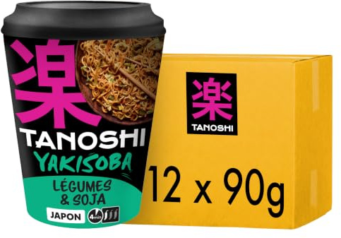 TANOSHI - Cup Yakisoba Légume Soja - Nouilles Instantanées Wok- 12 x 90 g | Prêt en 4 Min - 1 personne