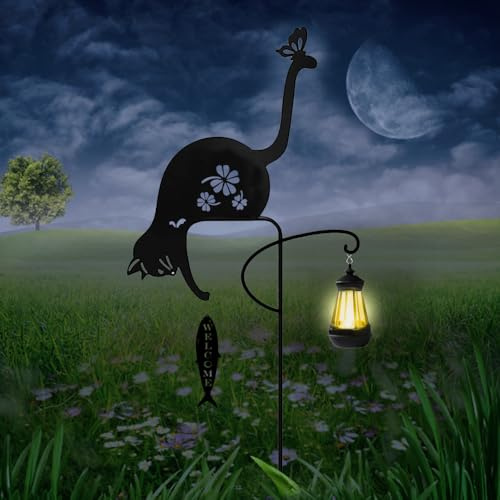 YZYOE Lampe de pêche à énergie solaire en forme de chat noir - Décoration de jardin - Décoration de jardin - Décoration de jardin - Lampe de paysage LED étanche