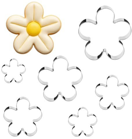 6 Stück Blume Ausstecher Set 10.4cm 9.2cm 7.8cm 6.8cm 5.6cm 4.2cm Edelstahl Blumen Plätzchen Ausstechformen Keksausstecher Spülmaschinengeeignet Plätzchenausstecher für DIY-Backwerkzeuge Backen Deko