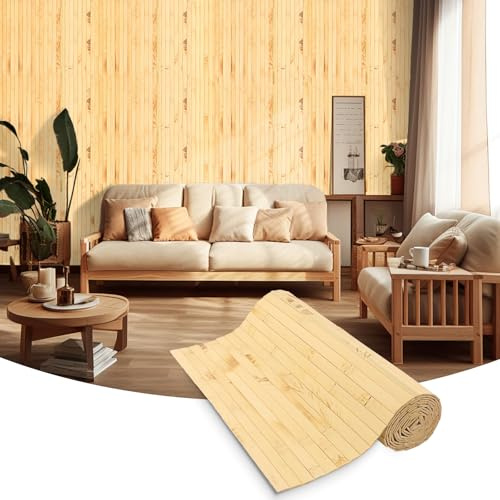LSGCQ Panneau mural en bambou panneaux muraux decoratif pour décoration murale intérieure salon bureau plafond (1,2×2,4m, Clair Brûlé)