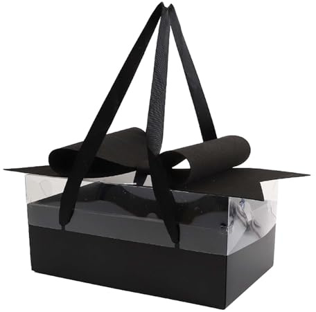 FashionCha Geschenkbox Geschenkschachtel Obstverpackung Aus Stabiler Wellpappe mit Sichtfenster Und Schleife für Die Freundin Zum Geburtstag Valentinst, Schwarz