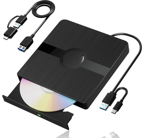 External Blu Ray Drive, USB 3.0 and Type-C Blu Ray Drive with Extension Data Cable, Portable Blu Ray DVD/CD/BD Player, 3D Optical Bluray Drive Compatible With Window Macos for Macbook Laptop Desktop