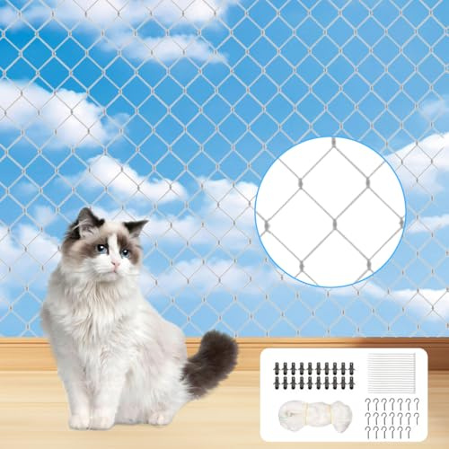 Mineup Rete per Gatti Balcone, 10x3 m Rete Gatti Balcone Rinforzata, rete rinforzata con filo metallico, senza foratura, Rete Anti Uccelli con ganci e fascette,Rete balcone per gatti, finestre