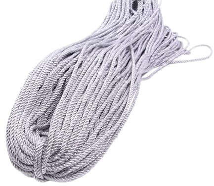 Leliafleury 5 Meter Silver Metallic Twisted Cord Trim 3mm Polyester Twisted Cord Rope for DIY Craft Curtain Tieback Home Decor