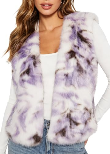 Amazhiyu Women Faux Fur Gilet-Winter Open Front Sleeveless Fluffy Waistcoat Purple XL