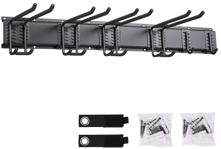 Relaxdays Werkzeughalter Set, Geräteschiene mit verstellbaren Haken, rutschfest, Wandhalter, div. Größen, Stahl, schwarz