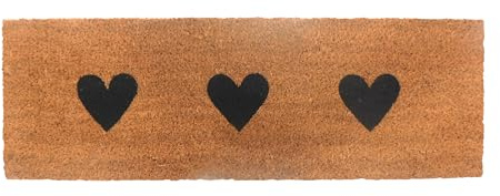 Relaxdays Fußmatte Kokos, Herzen, 75x25 cm, schmaler Türvorleger, innen & außen, rutschfest, wetterfest, Natur/schwarz | schmaler Türvorleger, innen & außen, rutschfest, wetterfest
