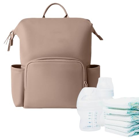 Mochila de piel para cambiar pañales – Mochila de viaje impermeable de poliuretano para bebé, organizadora de gran capacidad, mochila de almacenamiento para niños pequeños con múltiples