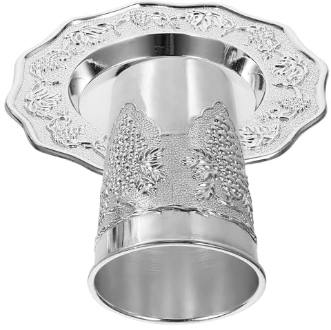 JOINPAYA Coupe Kiddouch Soucoupe Gravée Argenté en Alliage de Zinc Set de 1 Fêtes Juives Importantes pour Cérémonie de Shabbat et Fêtes Juives Importantes