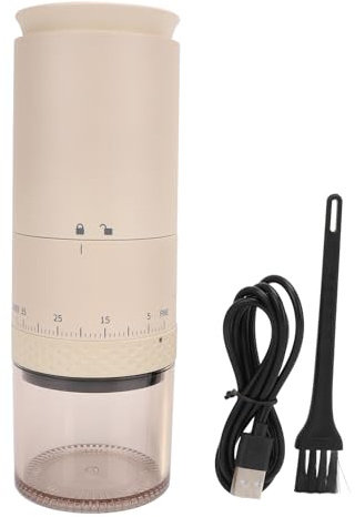 Molinillo de café eléctrico One Touch, 38 ajustes de molienda regulables, molinillo de granos de café recargable por USB con cámara extraíble de 110 ml para el hogar, la oficina y (Beige)