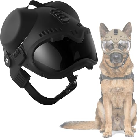 Taktischer Hundehelm mit Schutzbrille (2-in-1) – Motorradhelm für mittelgroße bis große Hunde mit Ohrenlöchern für den täglichen Gebrauch(Black)