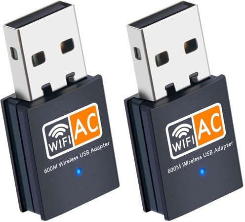 Wifi Dongle, AC600 802.11AC Dual Band 2.4Ghz And 5GHz Mini Wireless Network USB Wifi Adapter for PC Desktop Laptop, Support Windows 11/10/8/7/Vista/XP, Mac Os X 10.9-10.15 (Pack of 2)