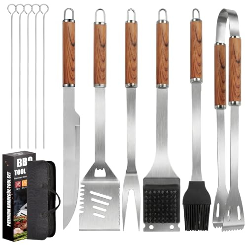 Grillbesteck Set, 11-teilig Edelstahl Grillzubehör mit Aufbewahrungskoffer, Hochwertiger BBQ Grillutensilien Set für Garten und Camping, Professionelle Grillzubehör für Männer Frauen