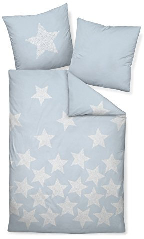 Janine Davos 65018-02 Parure de lit en flanelle fine avec housse de couette 155 x 220 cm et taie d'oreiller 80 x 80 cm Motif étoiles Bleu cristal