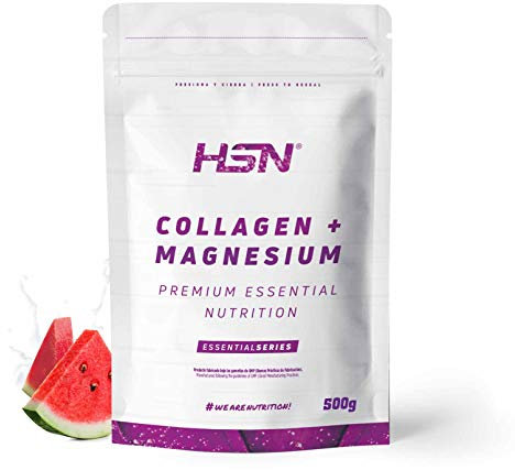 Colágeno Hidrolizado con Magnesio de HSN | Sabor Sandía 500 g = 50 Tomas por Envase | Colágeno en Polvo Origen Bovino | Con Vitamina C | No-GMO, Sin Pescado, Sin Gluten