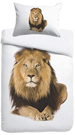 Sognamo George Baumwollbettw?sche 135x200 80x80cm Farbe Weiss L?we Lion Rei?Verschluss Reine Baumwolle Organic Fair Trade I Bio