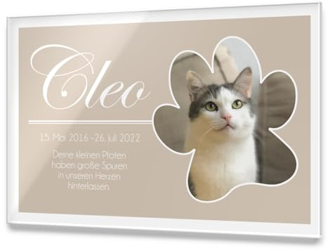 CHRISCK design Premium Tier Grabstein aus edlem Hochglanz Acrylglas | 100% witterungsbeständig Grabplatten mit Foto Bild UV Druck 30x20 cm Gedenktafel für Haustiere Hunde Hund Katze