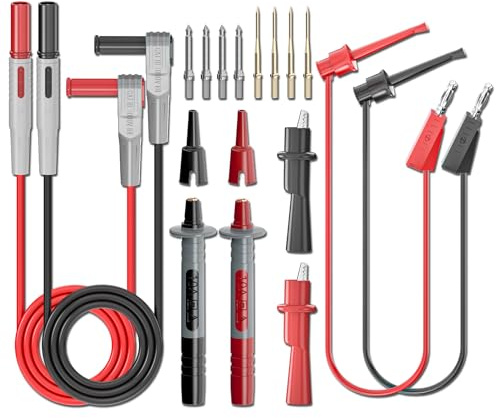 Cleqee Kit de 18 sondes de test électroniques pour multimètre avec pinces crocodiles - Fiche banane pour test, pinces à crochet - Fil remplaçable - Sondes tranchantes de précision