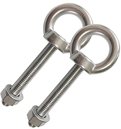AIVOOF Shoulder Eye Bolt, 2 Pack M10 Stainless Steel Shoulder Eye Bolts 2.75 Eye Bolts Heavy Duty EyeBolts Screws in Eye Hooks with Washer and Nuts Muti-Function for Indoor Outdoor Thread Length 70mm