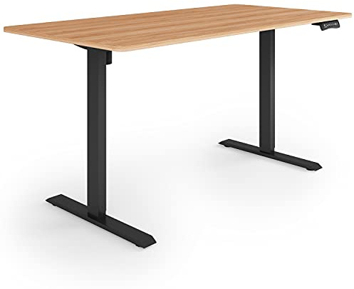 ESMART ETX-121BM elektrischer Steh-Sitz-Schreibtisch | 160 × 80 cm, Ahorn-Dekor, Höhe 73,5–123,5 cm, USB-Ladeport, 3 Speicherplätze, Aktivitätserinnerung, Soft-Start/-Stopp