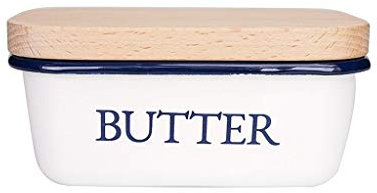 XXXXW Recipiente para Mantequilla Mantequera - Esmalte de Mantequilla Recipiente con Tapa de Madera Versátil - Moderno Granja decoración de la Cocina - Regalos de la Cocina Mantequillera