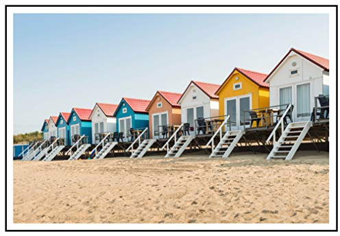 Panorama Vetro Acrilico Incorniciato Capanne sulla Spiaggia 30 x 21 cm - Stampa su Metacrilato 3mm con Cornice - Quadro Moderno Soggiorno