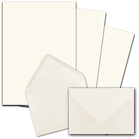 50x Briefpapier-Sets DIN A4 mit C6 Briefumschlägen, Nassklebung - Naturweiß - mattes Schreibpapier mit Kuverts - FarbenFroh by GUSTAV NEUSER