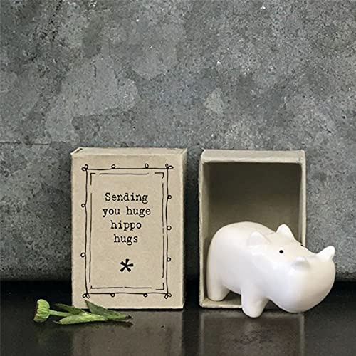 East of India Mini-Streichholzbox aus Porzellan, Nilpferd, sentimentale Umarmungen, Geschenk | Sending You Huge Hippo hugs