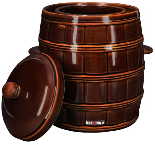 KOTARBAU® Gärtopf Steinguttopf 16 L Sauerkrauttopf Gurkentopf mit Deckel Keramiktopf Einmachtopf Steinzeuggefäß Hermetisch Keramikfass Braun Tontopf Steingut