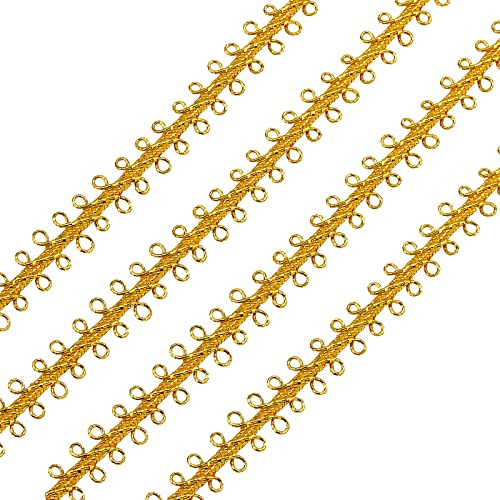 FINGERINSPIRE 45m 9mm Metallic Spitzenborte Handgefertigt Goldkreis Metallic Bordüre Handwerk Dunkle Goldrute, Dekorative Borte mit Karte für Vorhang, Schonbezug, DIY-Kostümzubehör