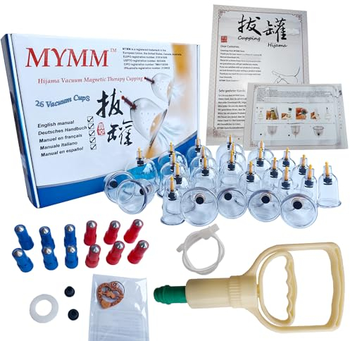 26 Cupping Cups Sets Biomagnetic Traditional Professional Chinese Therapy Massage Cupping Set Household Pull Out Vacuum Cupping Kit/Chinese Massage Hijama Suction (26)