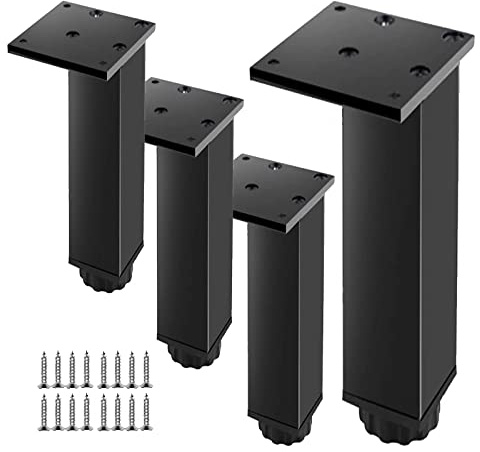 Jolan Furniture Legs Black/Silver, Table Legs Metal 10cm 15cm 20cm 25cm 30cm 35cm 40cm, Adjustable Furniture Feet, Sofa Desk Cabinets Support Legs, Diy Replacement Legs, 4 Pcs,Black-20cm/7.87in