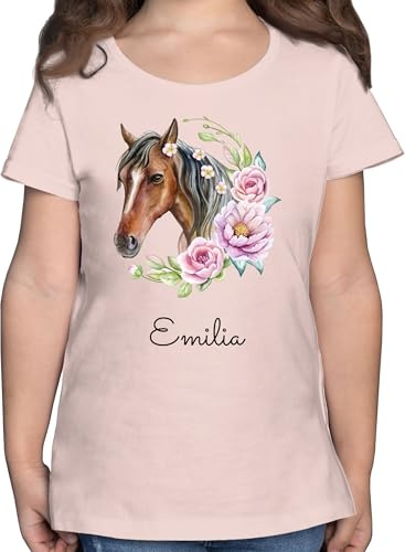 Geschenk mit Namen personalisiert by Shirtracer - T-Shirt Mädchen - Pferd Pferde - Wunschname Pferdekopf Name I Pferdemotiv I Geschenk Pferdemädchen