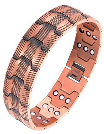 3X Magnetic Bracelet Soild 99.99% Copper Wristband Ultra Strength Magnets (3500 Gauss) for Man's Wristband Valentine's Day Gift Adjustable Size Tool & Storage Bag