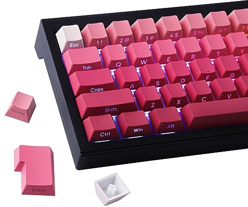 Hyekic Keycaps 135 Keys PBT Letter Side Print Shine Through Keycaps Red Gradient Custom Keycaps for ISO/UK Layout Cherry MX Switches Mechanical Keyboards (Cherry Profile)