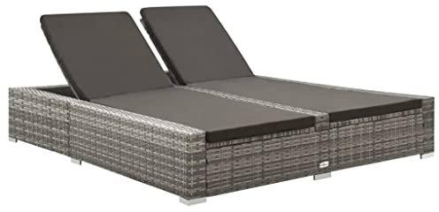 ZQQLVOO Doppel-Sonnenliege Poly Rattan Grau Liege Garten Freizeitliege Outdoor Gartenliege Poolliege Geeignet für Garten, Terrasse, Hinterhof, Poolside