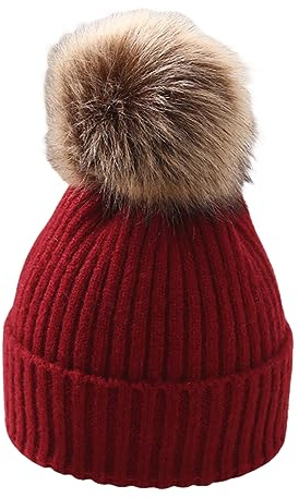 Volicph Babyvintermössa, babymössa, varm stickad mössa, mössa, varm, höst, vinter, hatt, A-vinröd, 12-24 Månader