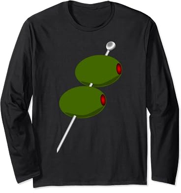 Martini Glass Green Olive Bartender Vodka Gin Cocktail Drink Long Sleeve T-Shirt